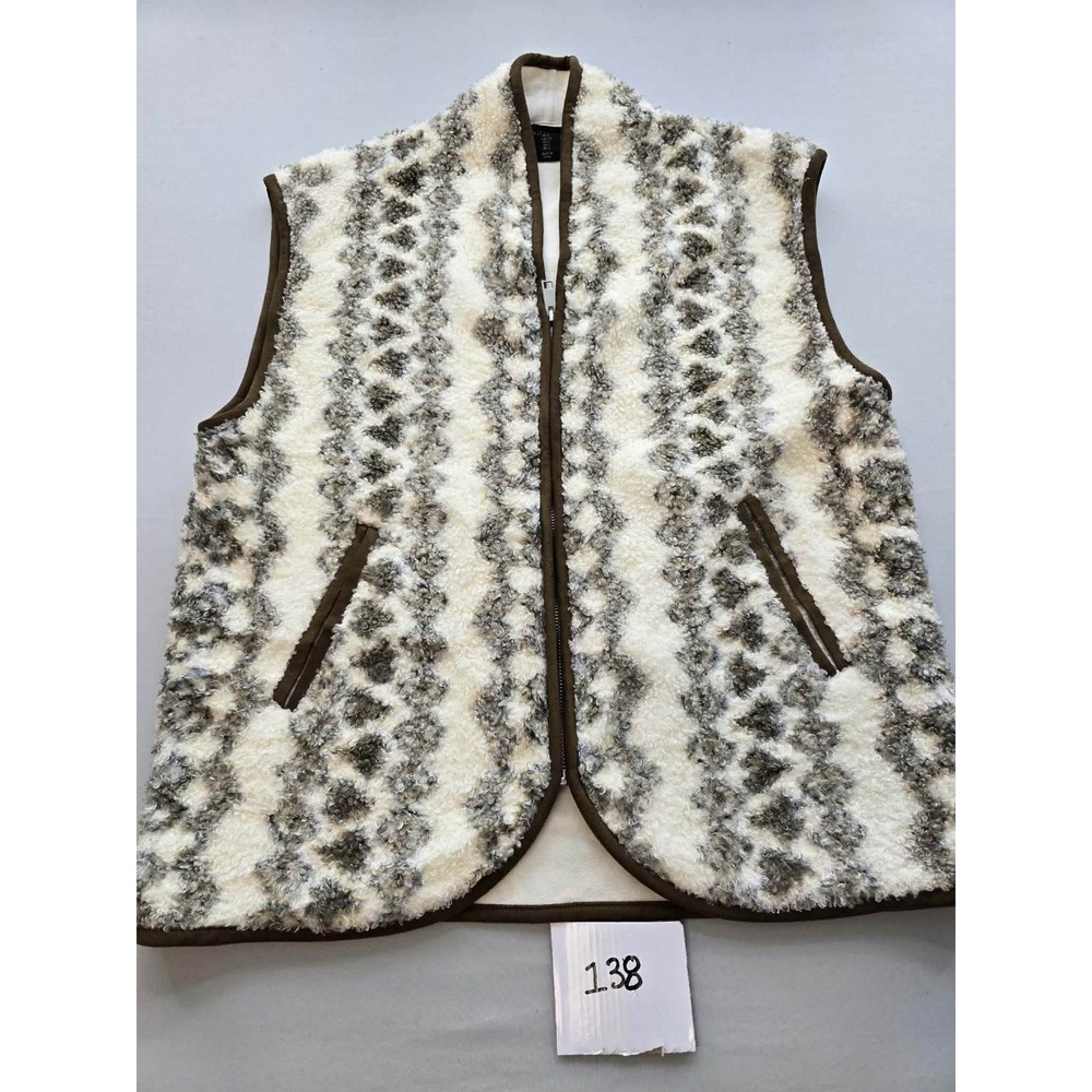 House of Harlow 1960 Womens Sherpa Fleece Vest White Gray Brown Geometric Small